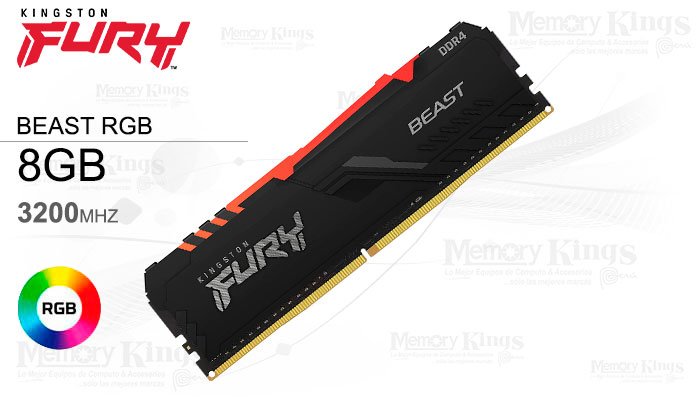 MEMORIA DDR4 8GB 3200 CL16 FURY BEAST RGB BLACK