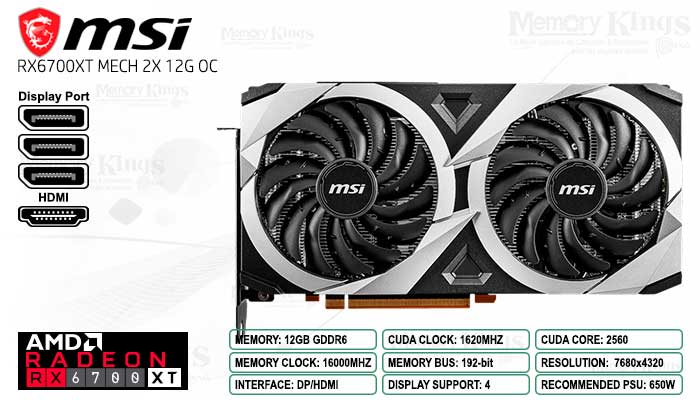 AMD RADEON RX 6700XT 12GB MSI XT MECH 192bits