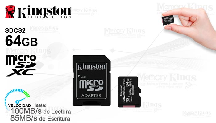MEMORIA micro SD 64GB KINGSTON CANVAS SELECT PLUS - Memory Kings, lo mejor  en equipos de computo y accesorios