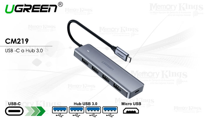 HUB USB-C 4pt-USB 3.0 1pt-micro USB UGREEN CM219