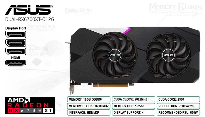 AMD RADEON RX 6700XT 12GB ASUS DUAL 192bits
