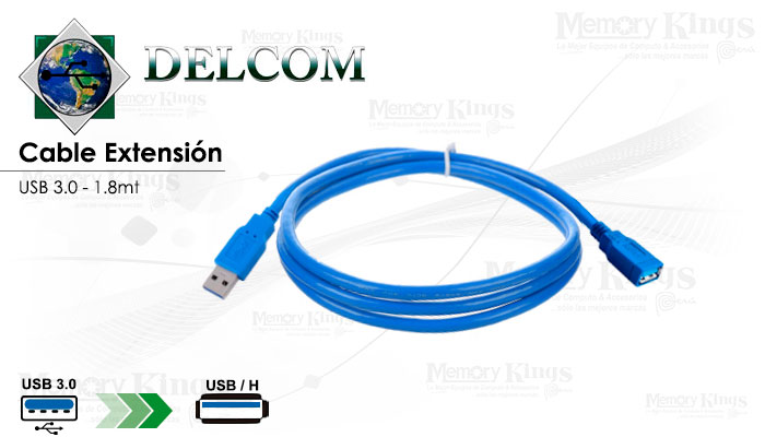 CABLE USB 3.0 Extension 1.8mts DELCOM Blue