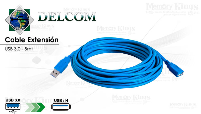 CABLE USB 3.0 Extension 5mts DELCOM Blue