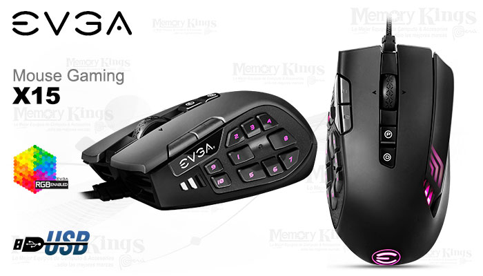 MOUSE Gaming EVGA X15 MMO RGB 16K *20 botones