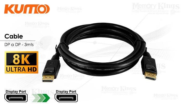 CABLE DisplayPort a DisplayPort 3mts KUMO 8k
