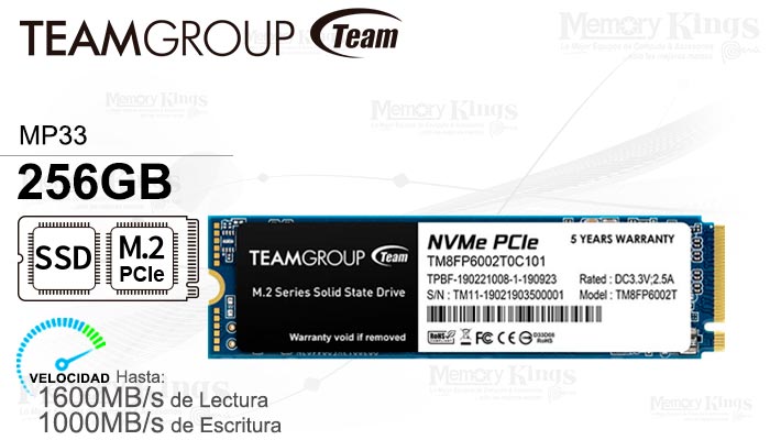 UNIDAD SSD M.2 PCIe 256GB TEAMGROUP MP33