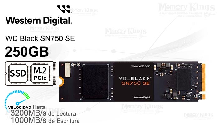 UNIDAD SSD M.2 PCIe 250GB WD Black SN750 SE
