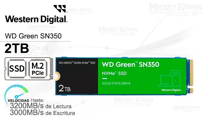 UNIDAD SSD M.2 PCIe 2TB WD GREEN SN350