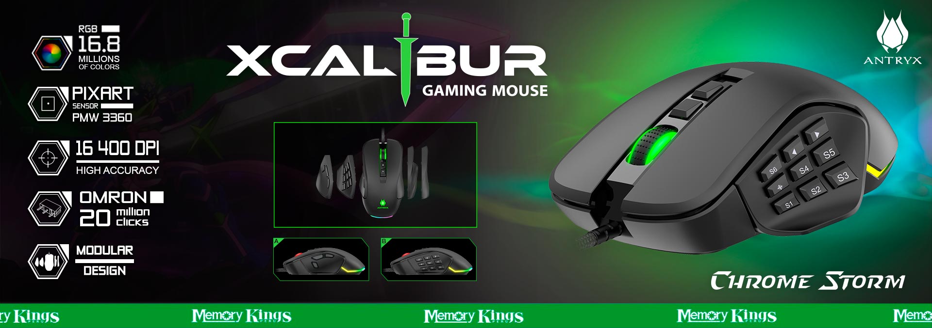 027136 - MOUSE Gaming ANTRYX XCALIBUR RGB 16.4K MMO|MOBA
