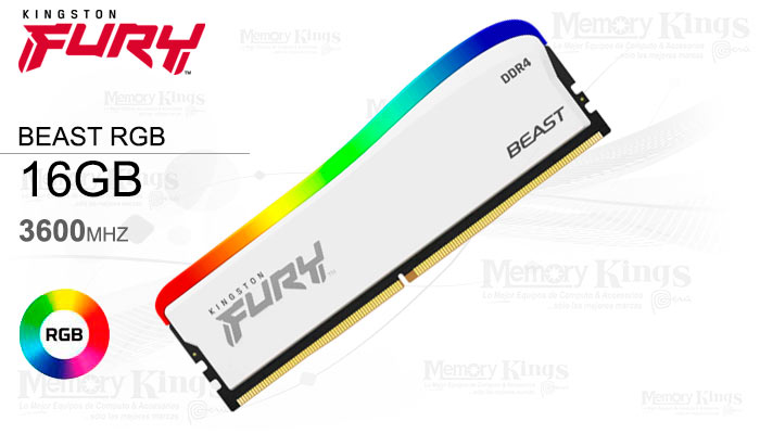 MEMORIA DDR4 16GB 3600 CL18 FURY BEAST RGB WHITE