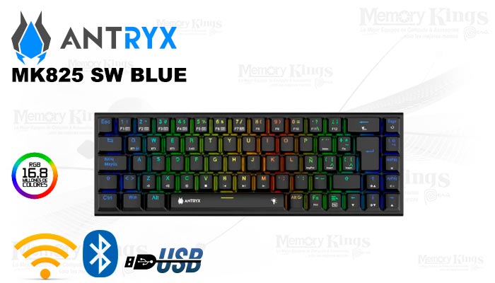 TECLADO Gaming Wireless|BT ANTRYX MK825 MECANICO SW BLUE RGB BLACK