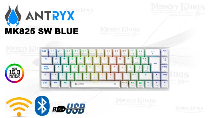 TECLADO Gaming Wireless|BT ANTRYX MK825 MECANICO SW BLUE RGB WHITE