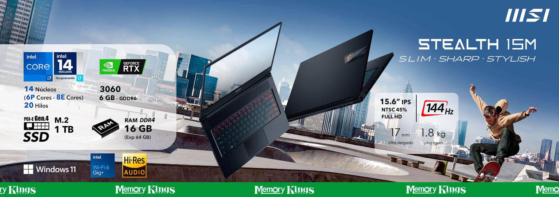 033440 - LAPTOP Core i7-1280P MSI STEALTH 16|S1|15.6|3060
