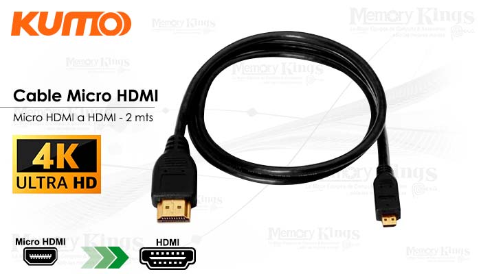 CABLE micro HDMI a HDMI 2mts KUMO UHD 4k