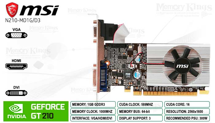 NVIDIA GEFORCE GT 210 1GB MSI 64-bit GDDR3
