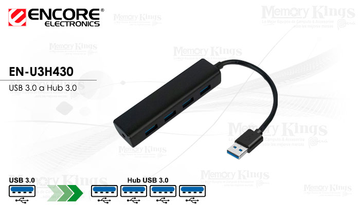 HUB USB 4pt ENCORE EN-U3H430 Black