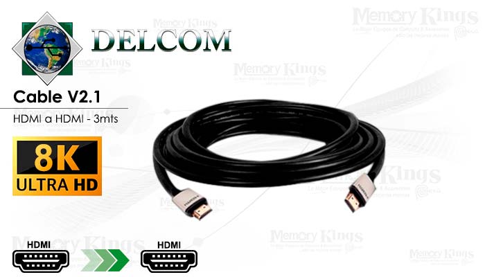 CABLE HDMI a HDMI 3mts DELCOM UHD 2.1V 8K|4K