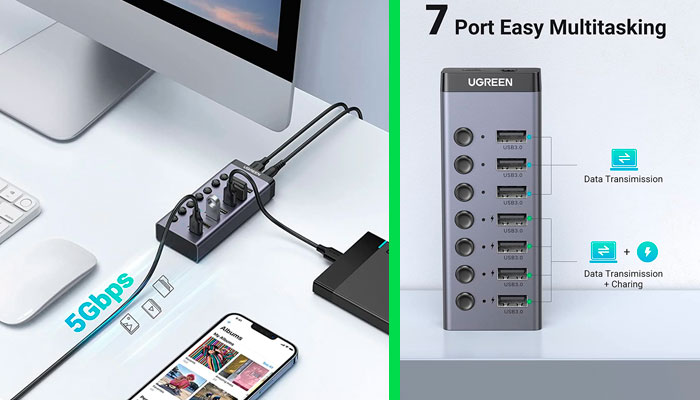 HUB CON SWITCH USB 3.0 7pt UGREEN CM481 C|Adapater