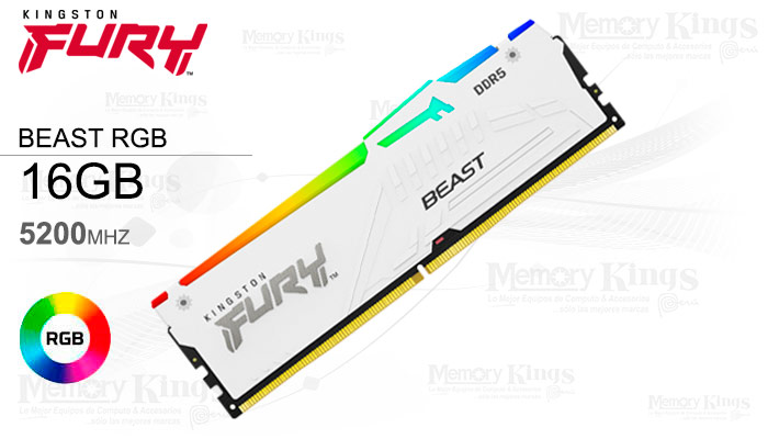 MEMORIA DDR5 16GB 5200 FURY BEAST RGB WHITE
