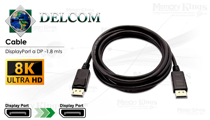 CABLE DisplayPort a DisplayPort 1.8mts DELCOM 8k