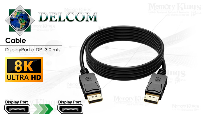 CABLE DisplayPort a DisplayPort 3.0mts DELCOM 8k