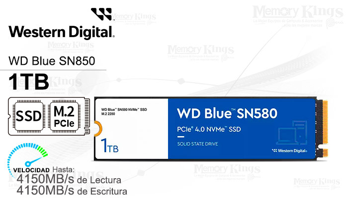 UNIDAD SSD M.2 PCIe 1TB WD BLUE SN580
