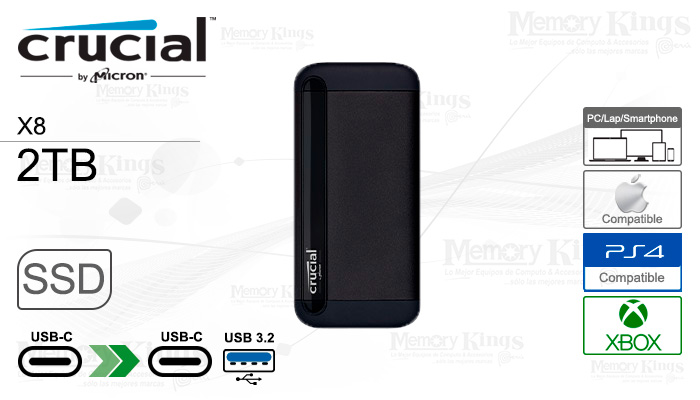 UNIDAD SSD USB-C 2TB CRUCIAL X8 ultra Slim