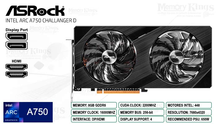 GRAFICA ASROCK Intel Arc A750 Challenger D 8GB OC
