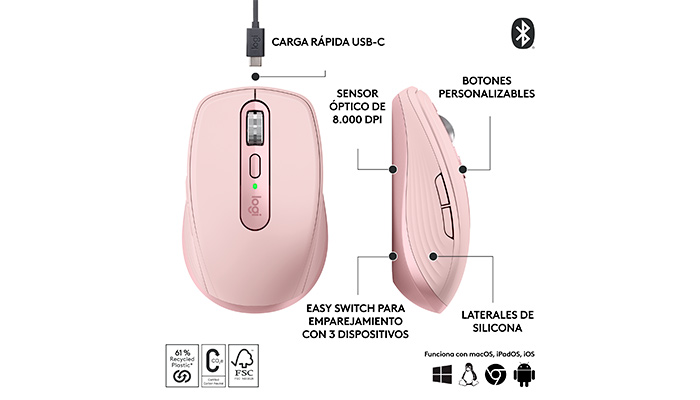 MOUSE LOGITECH MX ANYWHERE 3S ROSE