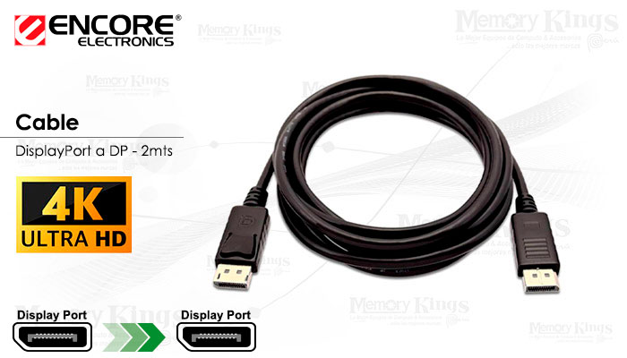 CABLE DisplayPort a DisplayPort 2mts ENCORE 2k|4k