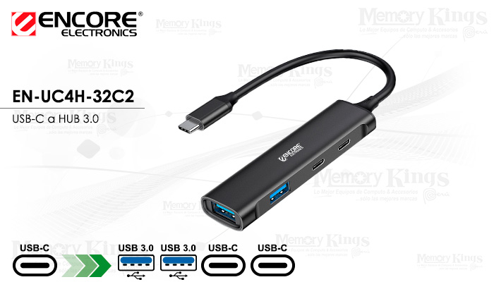 HUB USB-C|USB 3.0 4pt ENCORE EN-UC4H-32C2 Black