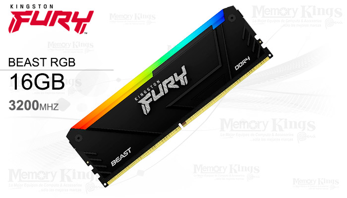 MEMORIA DDR4 16GB 3200 CL16 FURY BEAST RGB BLACK