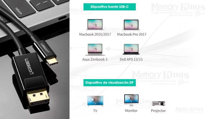 CABLE USB-C A DISPLAYPORT UGREEN MM139 4K 1.5mts.
