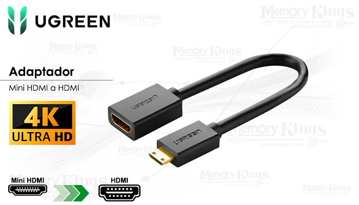 ADAPTADOR mini HDMI A HDMI HEMBRA UGREEN 20137 - Memory Kings, lo mejor en  equipos de computo y accesorios