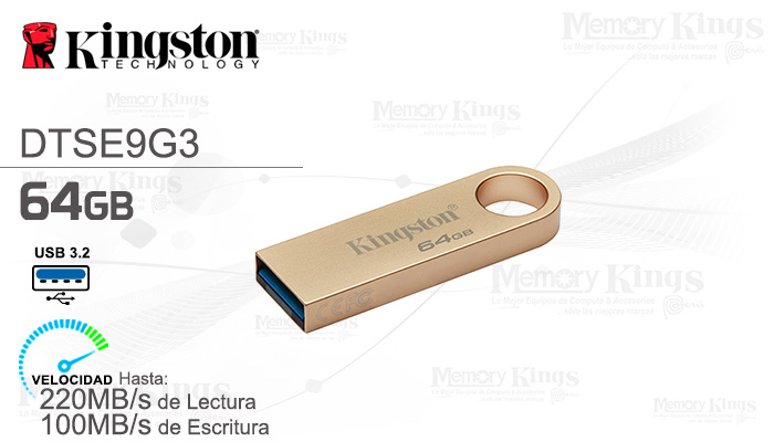 MEMORIA USB 64GB KINGSTON DT SE9 G3 metal gold