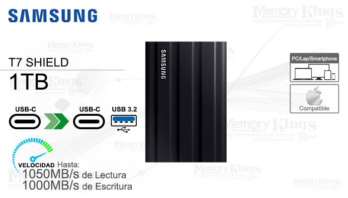 UNIDAD SSD USB 1TB SAMSUNG T7 SHIELD  BLACK