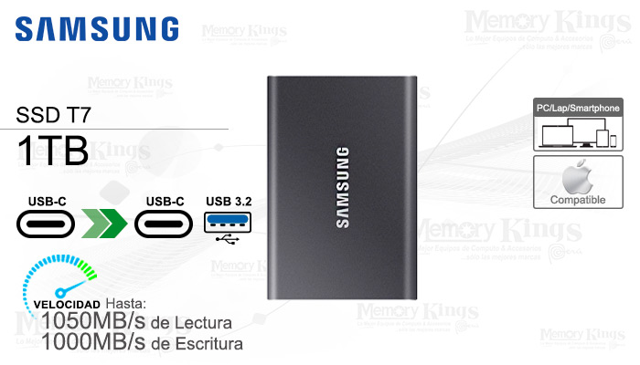 UNIDAD SSD USB-C|USB 1TB SAMSUNG T7 GREY