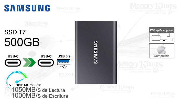 UNIDAD SSD USB-C|USB 500GB SAMSUNG T7 GREY