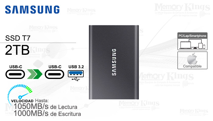 UNIDAD SSD USB-C|USB 2TB SAMSUNG T7 GREY
