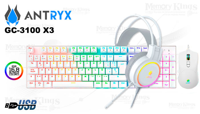 TECLADO+MOUSE +AURICULAR Gaming ANTRYX GC-3100 X3 SWITCH MECANICO RED WHITE