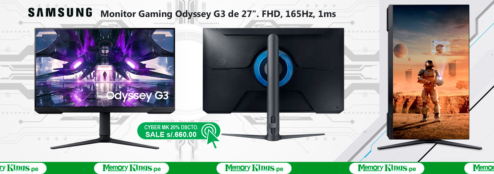 031645 - MONITOR 27 SAMSUNG Gaming Odyssey G3 FHD 165Hz 1m