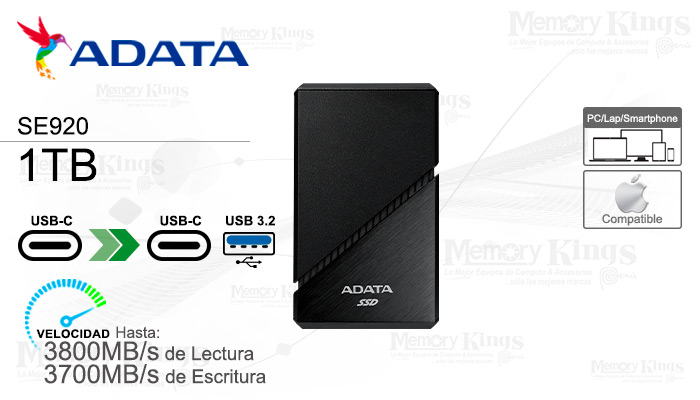 UNIDAD SSD USB-C|USB3.2 1TB ADATA SE920 BLACK