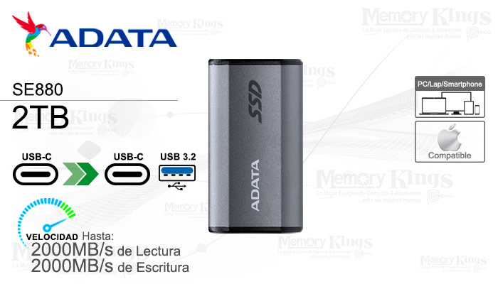 UNIDAD SSD USB-C|USB3.2 2TB ADATA SE880 SILVER