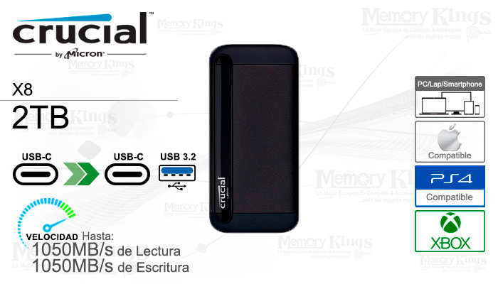 UNIDAD SSD USB-C 2TB CRUCIAL X8 ultra Slim