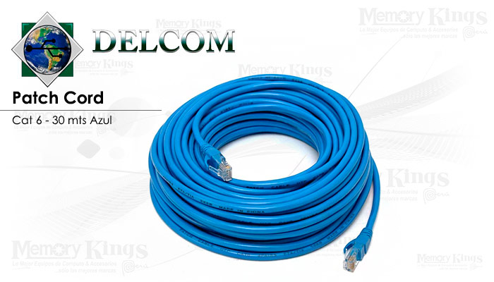 CABLE RED PATCH CORD DELCOM 30mt cat-6 Azul