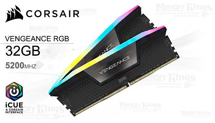 MEMORIA DDR5 32GB 5200 CL40 CORSAIR VENGEANCE RGB RGB  2x32GB AMD EXPO DUAL CHANNEL BLACK