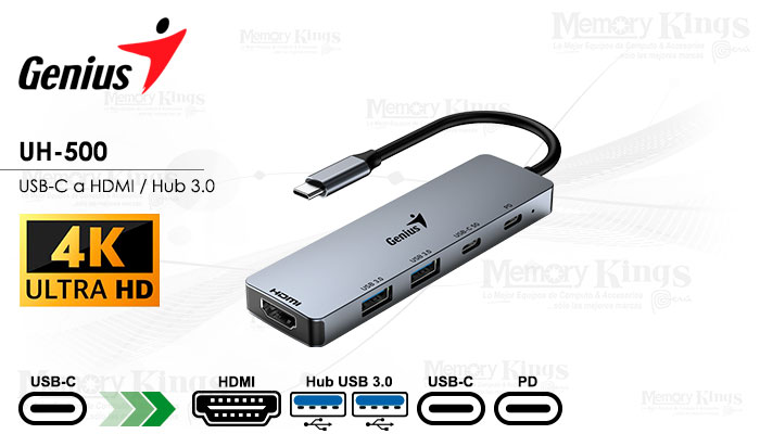 HUB USB-C GENIUS UH-500 5in1 HDMi|3pts-USB3.0|USB-